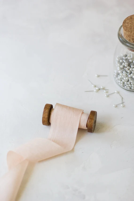 Champagne Blush Wrinkled Faux Dupioni Silk Ribbon • 1/2" • 1" • 1-1/2" • 2-1/2" | Etsy (US)