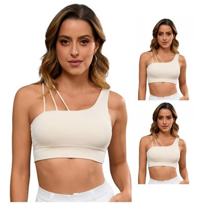 INSPIRE CHIC 3 Packs Women's Yoga Bra Workout Tops for Women Thin Straps Asymmetrical Sports Bra 3 Beige Small | Target