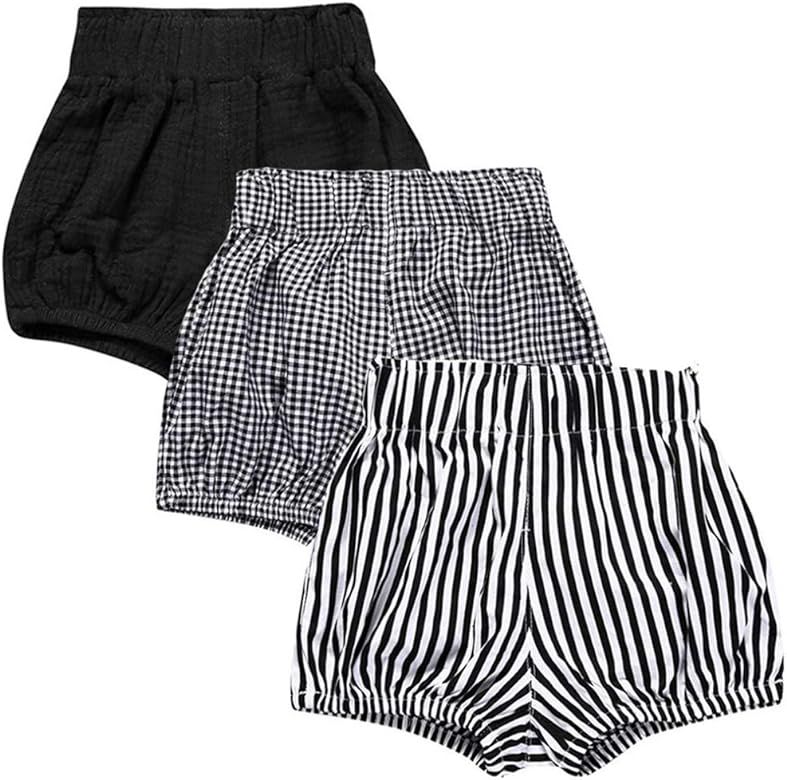 LOOLY Unisex Baby Girls Boys 3 Pack Cotton Linen Blend Bloomer Shorts | Amazon (US)