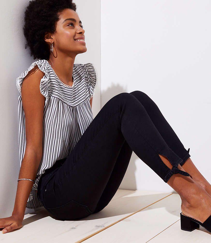 Modern Tie Cuff Skinny Crop Jeans in Black | LOFT