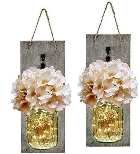 HABOM Rustic Mason Jar Wall Decor Sconces - Decorative Home Lighted Country House Hanging with LE... | Amazon (US)