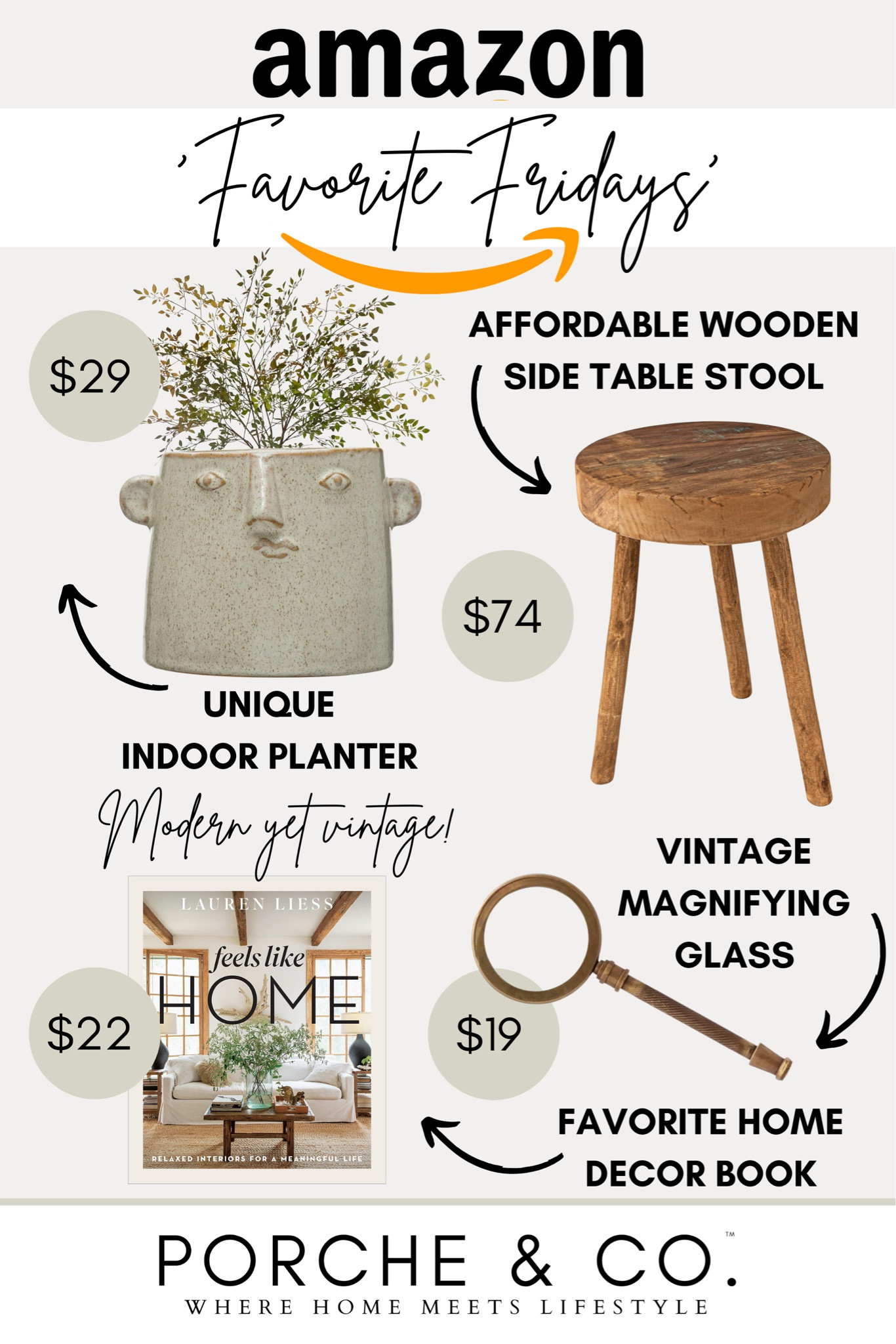 Amazing Favorite Friday // Vintage wooden stool that’s perfect as a side table- or beside a bath tub, my favorite coffee table home decor book, pretty magnifying glass decor and a gorgeous modern classic face vase and stems ✨ #amazon #home

#LTKStyleTip #LTKSaleAlert #LTKHome