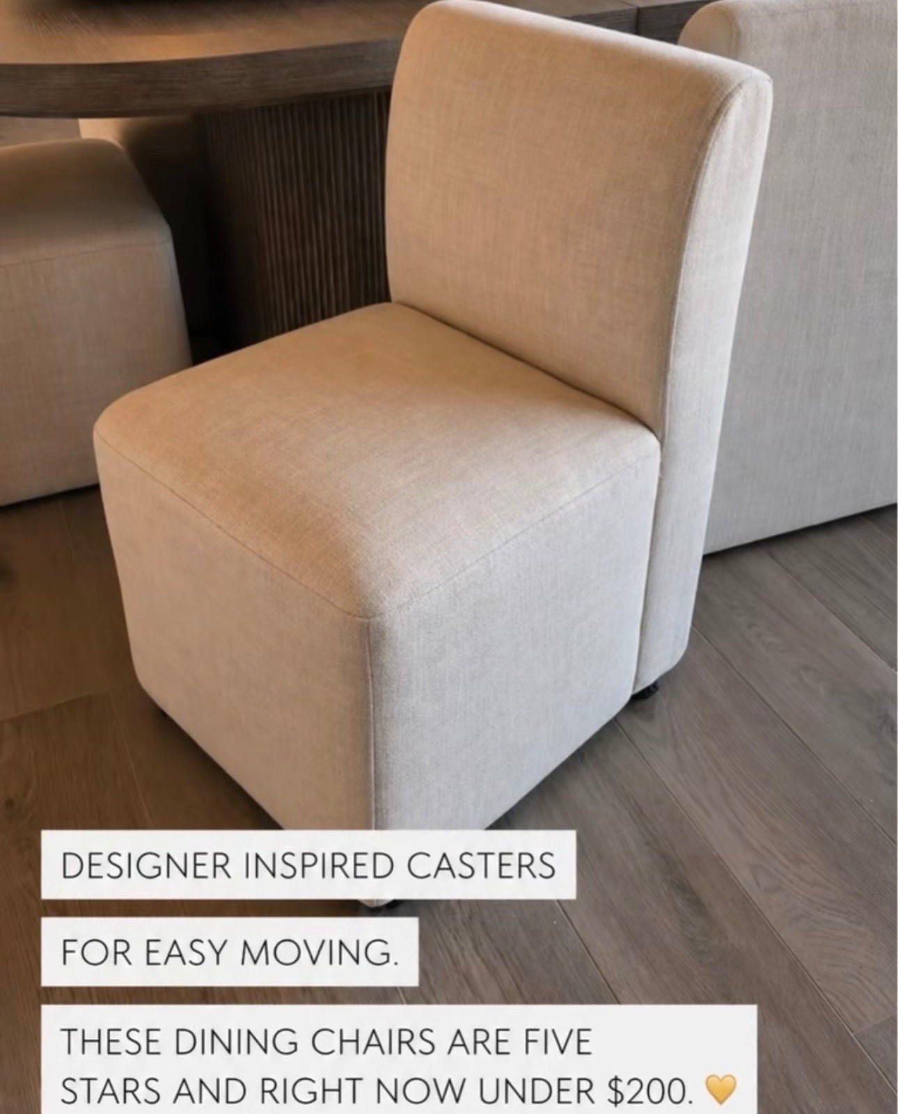 These designer inspired dining chairs are five stars! They have casters for easy moving and our budget friendly  😍

Designer inspired 
Dining chairs with casters 
Dining and kitchen Inspo 
Rh inspired 

Summerthompsonstyles

#LTKSaleAlert #LTKHome #LTKU