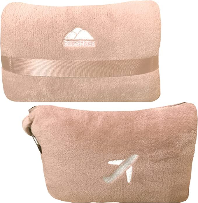 BlueHills Travel Blanket Pillow in Mini Soft Case Premium Plush Airplane Blanket in Soft Bag Comp... | Amazon (US)