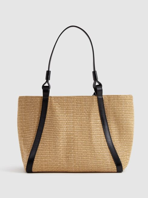 Reiss Natural Nova Raffia Leather Strap Tote Bag | Reiss UK