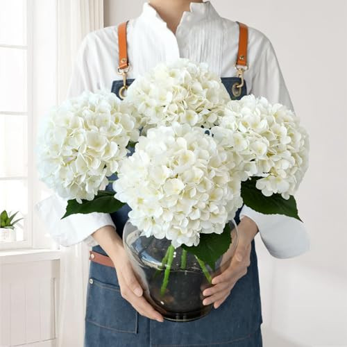 JINWOE White Hydrangea Artificial Flowers, 4Pcs 22" Large Lifelike Faux Silk Flowers, Full Fake Artificial Hydrangeas with Stems for Bouquet Table Centerpieces Home Outdoor | Amazon (US)