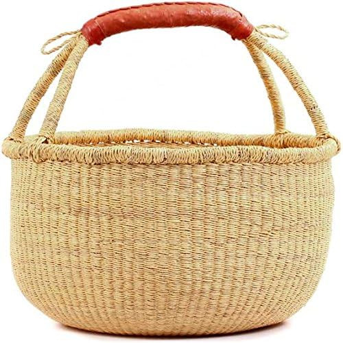 Fair Trade Ghana Bolga African Dye-Free Fully Shaped Market Basket 14-16" Across, 20267, Made in ... | Amazon (US)