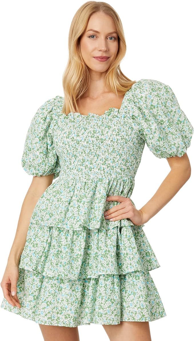 English Factory Crinkled Floral Linen Smocked Tiered Mini Dress | Amazon (US)
