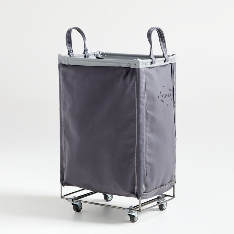 Steele Briquette Gray 2.5-Bushel Vertical Rolling Laundry Hamper + Reviews | Crate & Barrel | Crate & Barrel