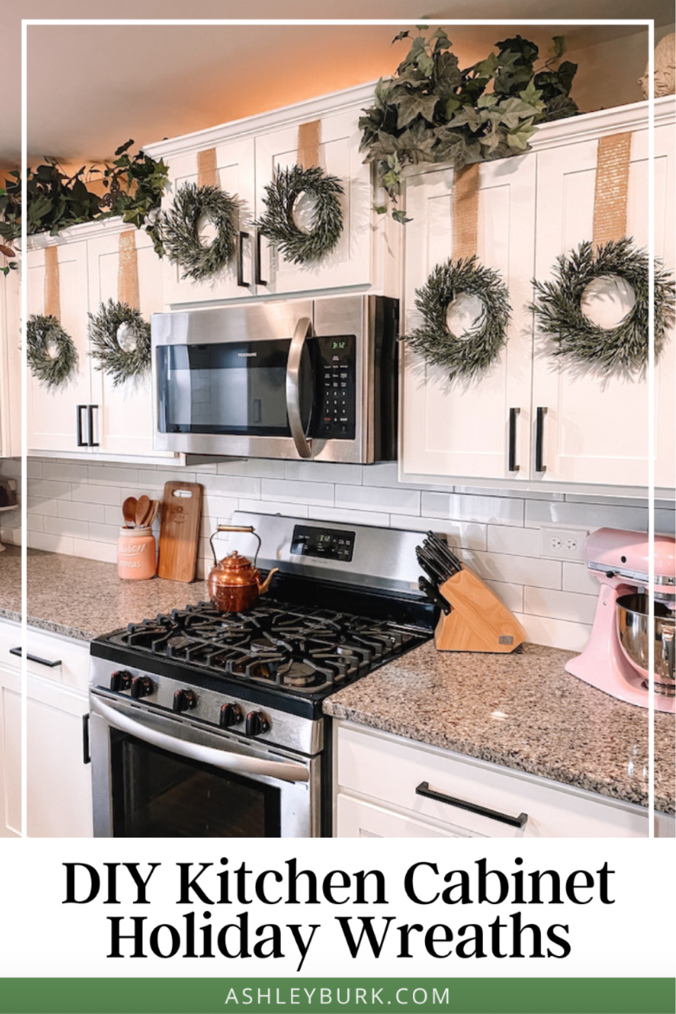 Family Christmas craft turned holiday decor idea. DIY kitchen cabinet wreaths. Mini cabinet wreaths. Mini Christmas wreaths for your kitchen cabinets. 

#LTKHome #LTKHoliday #LTKSeasonal