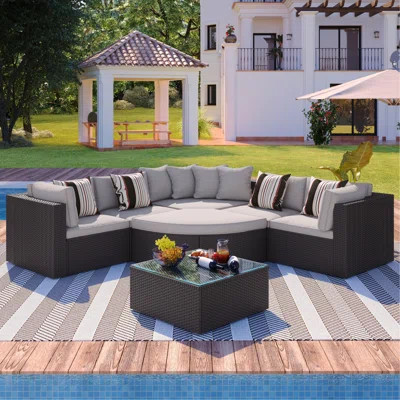 7-Piece Outdoor Conversation Set With Colorful Pillows, Outdoor Conversation Set For Patio, Garden, Deck | Wayfair North America