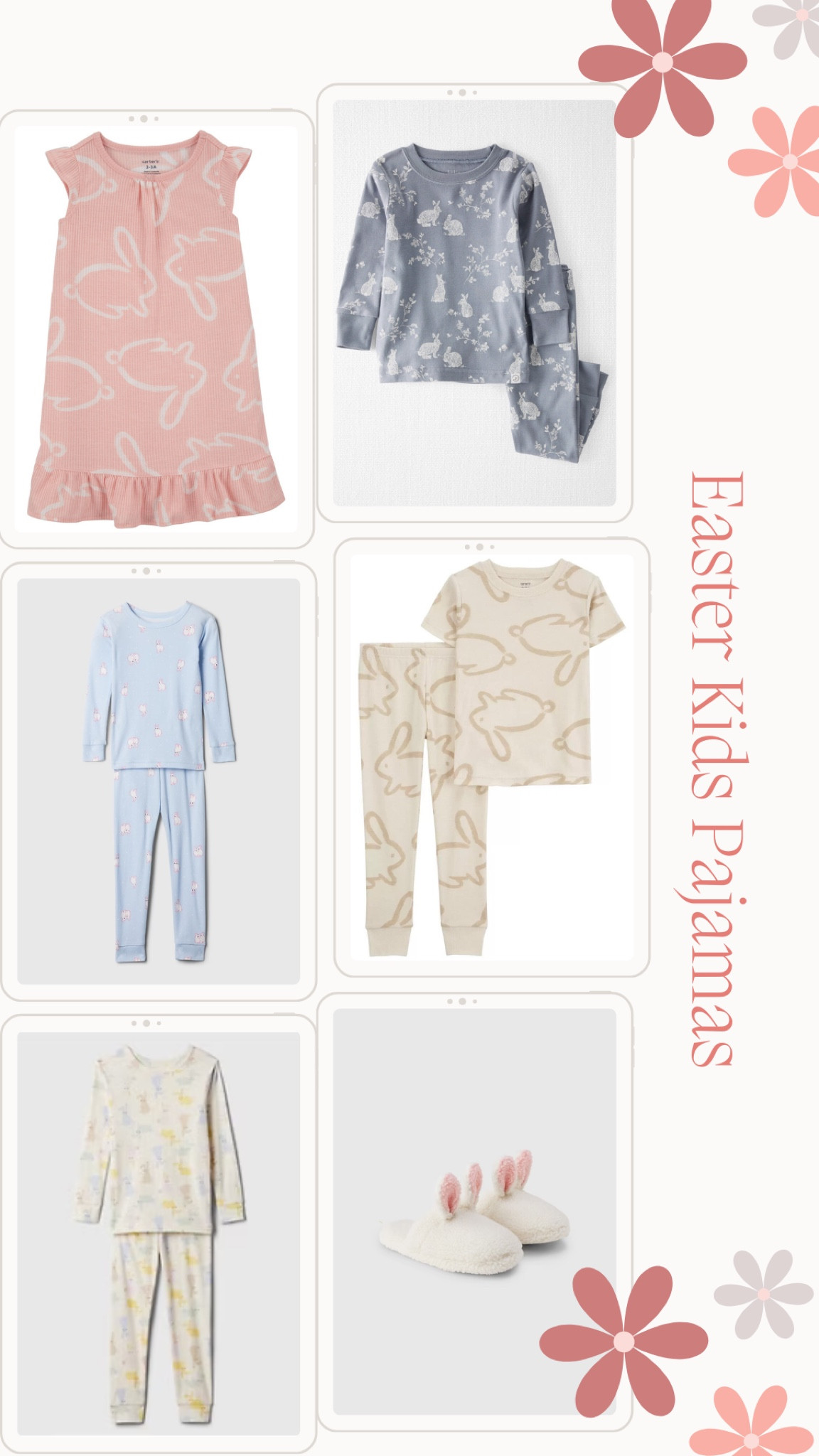 Kids toddler and baby Easter pajamas in neutral tones. Bunny slippers too! 🐰