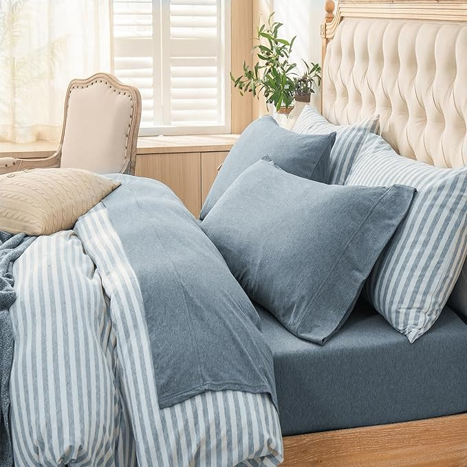 PURE ERA Jersey Knit 4pc Bed Sheet Set 100% T-Shirt Cotton Super Soft Comfy Breathable Fits Mattr... | Amazon (US)