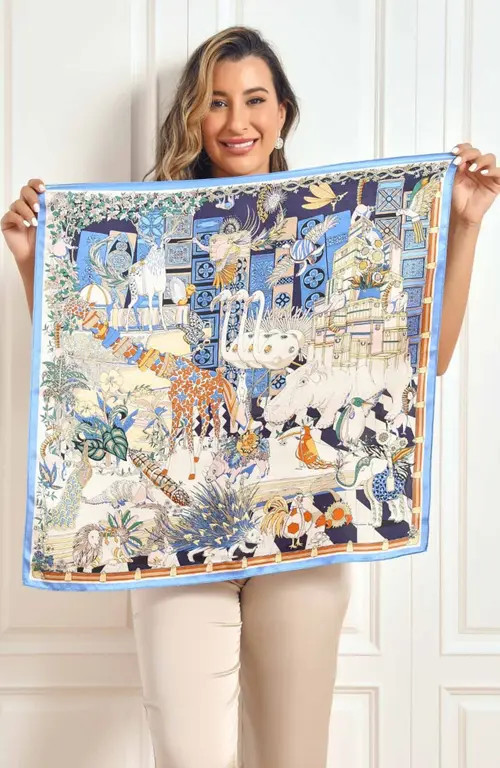 SILKSILKY Pure Silk Scenery Pattern Square Scarf in Lightblue at Nordstrom | Nordstrom