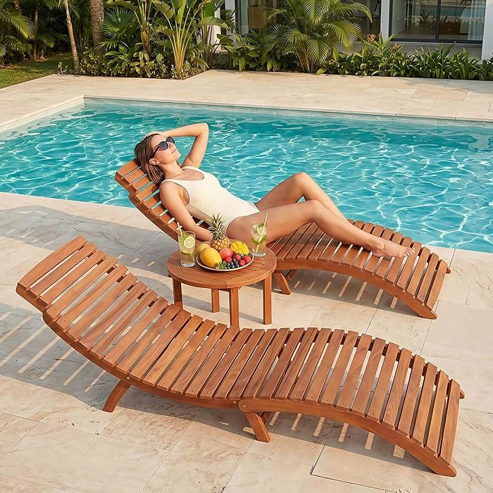 Flamaker Lounge Chairs for Outside Folding Acacia Wood Chaise Lounge with Side Handle Sun Lounger... | Amazon (US)