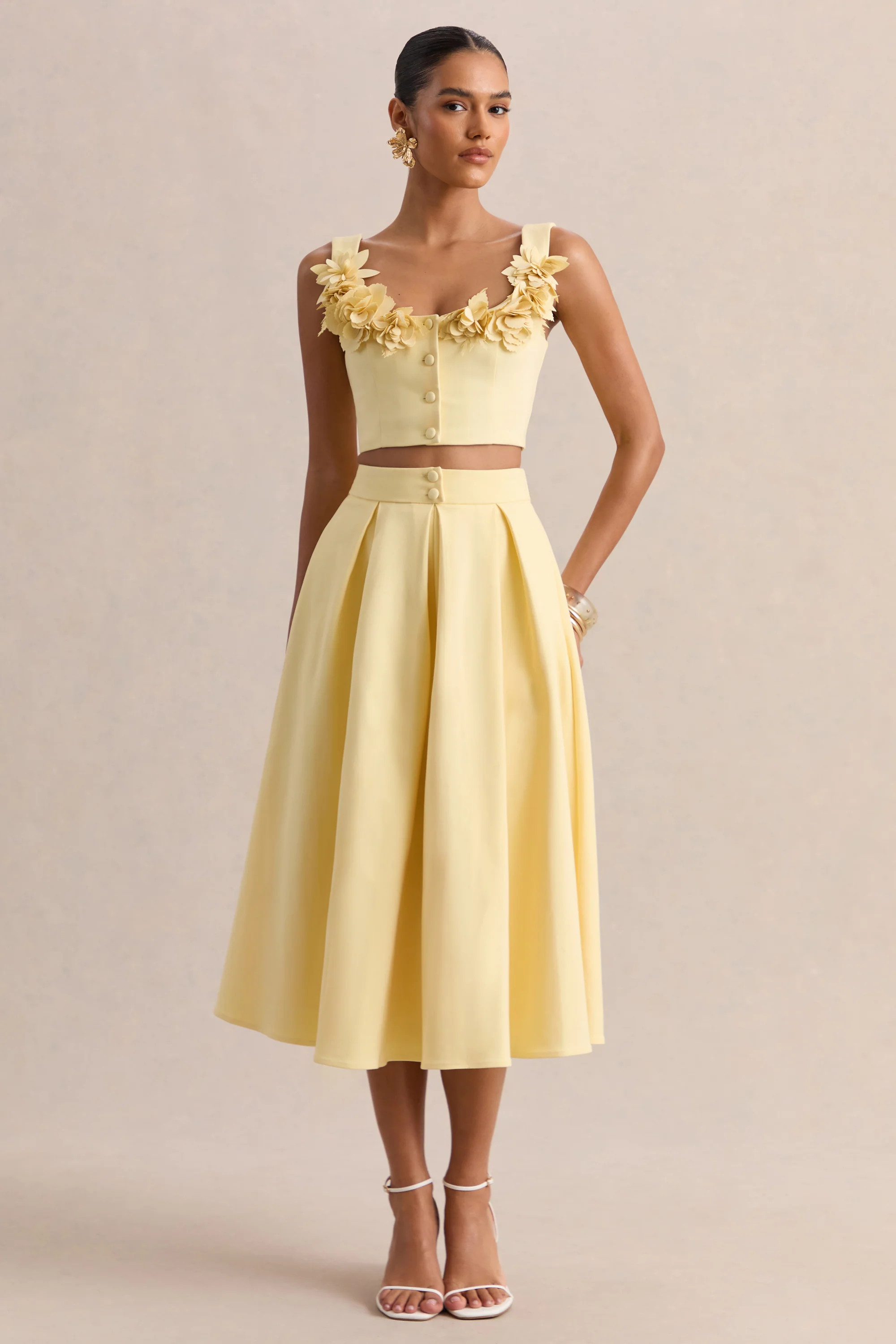 Joy | Lemon A-Line Midi Skirt | Club L London