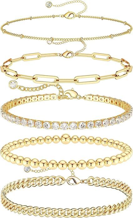 DEARMAY Dainty Silver Bracelets for Women Trendy, 925 Sterling Silver Jewelry Set for Women Brace... | Amazon (US)