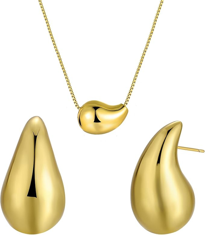 YREQUE 14K Gold Silver Teardrop Chunky Hoop Earrings for Women, Lightweight Gold Silver Waterdrop... | Amazon (US)