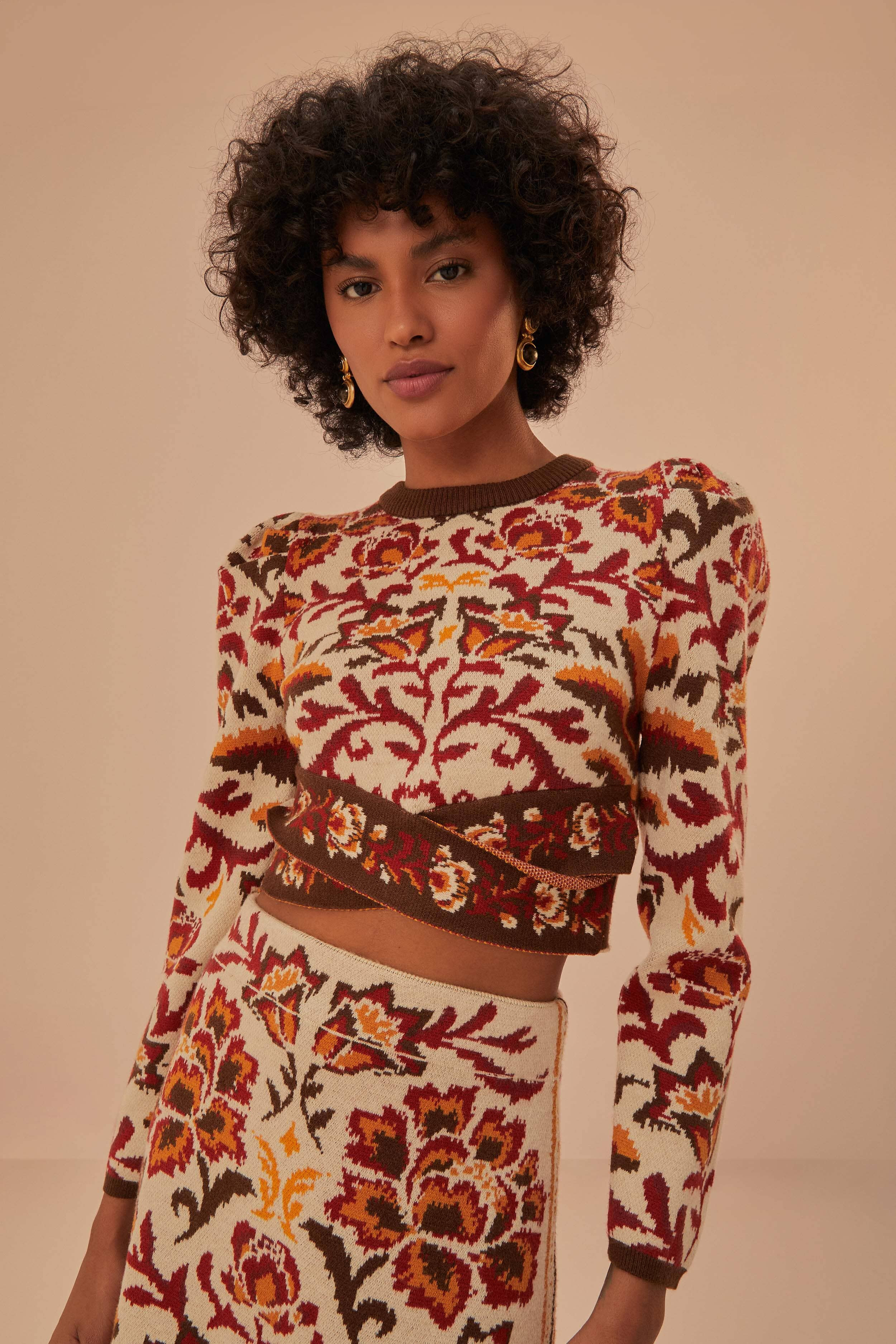 Cream Toucans Scarf Knit Top | FarmRio (US)