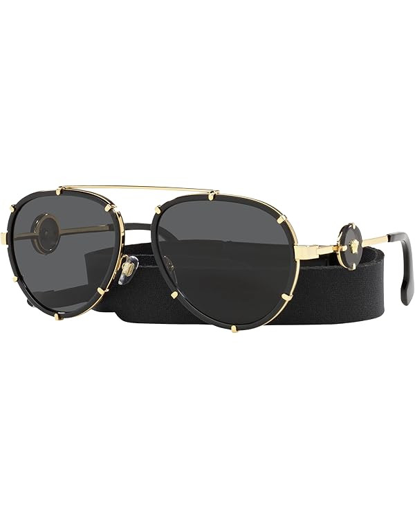 Versace VE 2232 143887 Black Metal Aviator Sunglasses Grey Lens | Amazon (US)