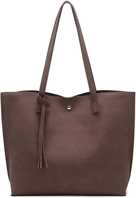 Dreubea Women's Soft Faux Leather Tote Shoulder Bag from, Big Capacity Tassel Handbag | Amazon (US)