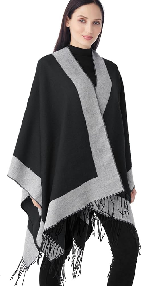 Ciormis Poncho Shawl Wrap Women's Travel Warm Ponchos Sweaters Open Front Cape Ruana | Amazon (US)