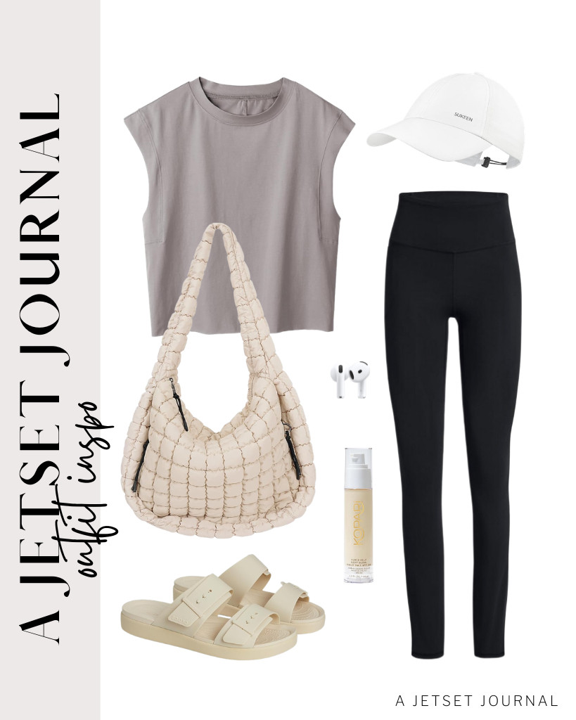 This gray sleeveless athletic top, paired with SINOPHANT high-waisted leggings, is perfect for a busy day out. I love to pair it with these comfy Crocs low-buckle sandals. You can carry a quilted tote bag and put on your Apple AirPods to keep your hands free. 

#LTKSeasonal #LTKSaleAlert #LTKTravel
 

 