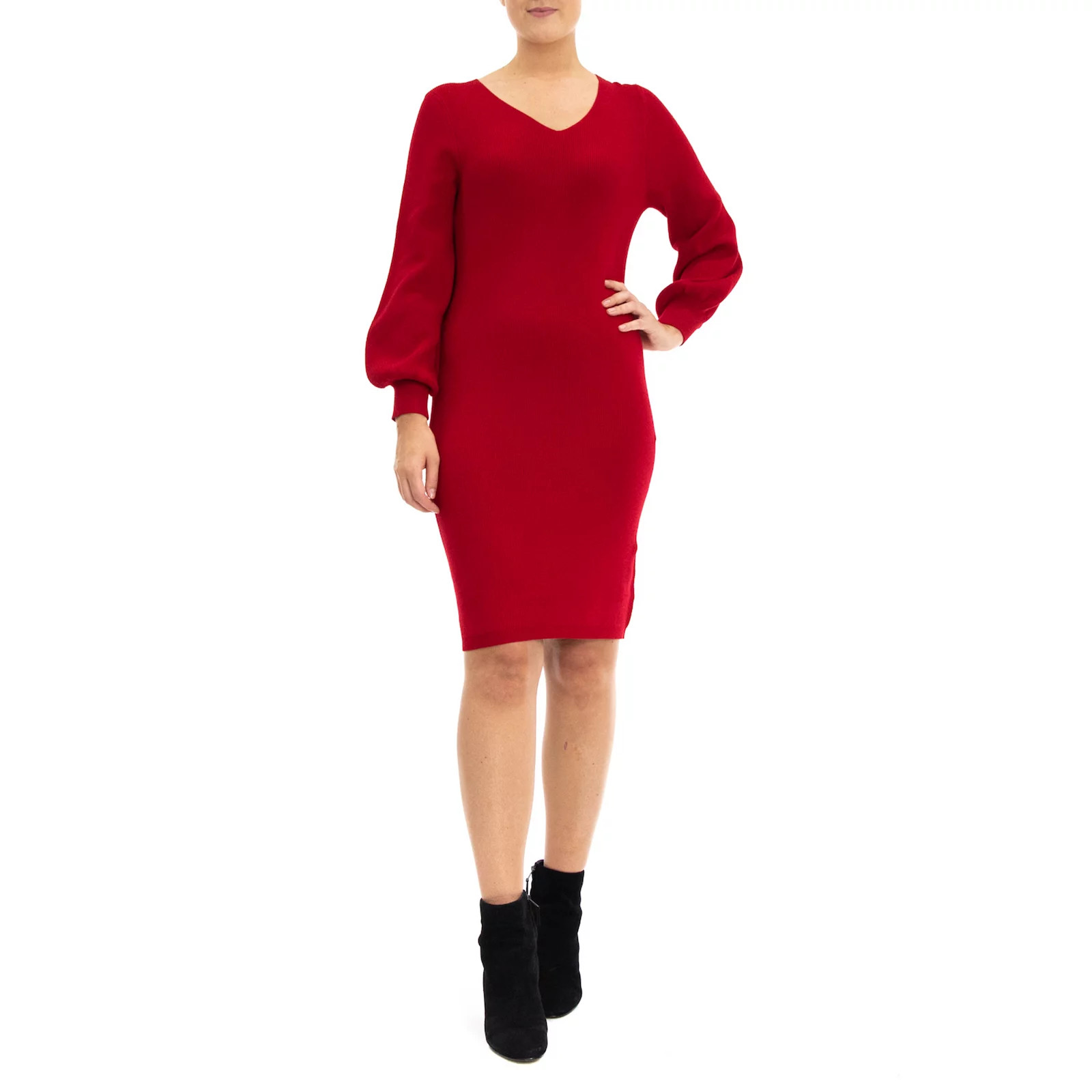 Women's Nina Leonard Balloon-Sleeve Sheath Sweater Dress, Size: Medium, Med Red | Kohl's