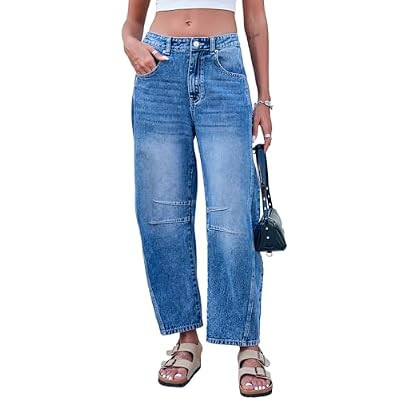 GREAIDEA Mid Rise Barrel Jeans for Women Wide Leg Mid Waist Cropped Denim Pants Y2k Bagg… | Amazon (US)