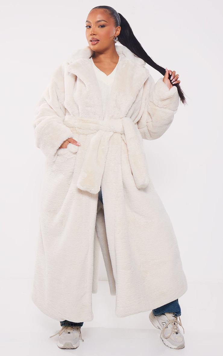 Plus Cream Faux Fur Maxi Coat | PrettyLittleThing US