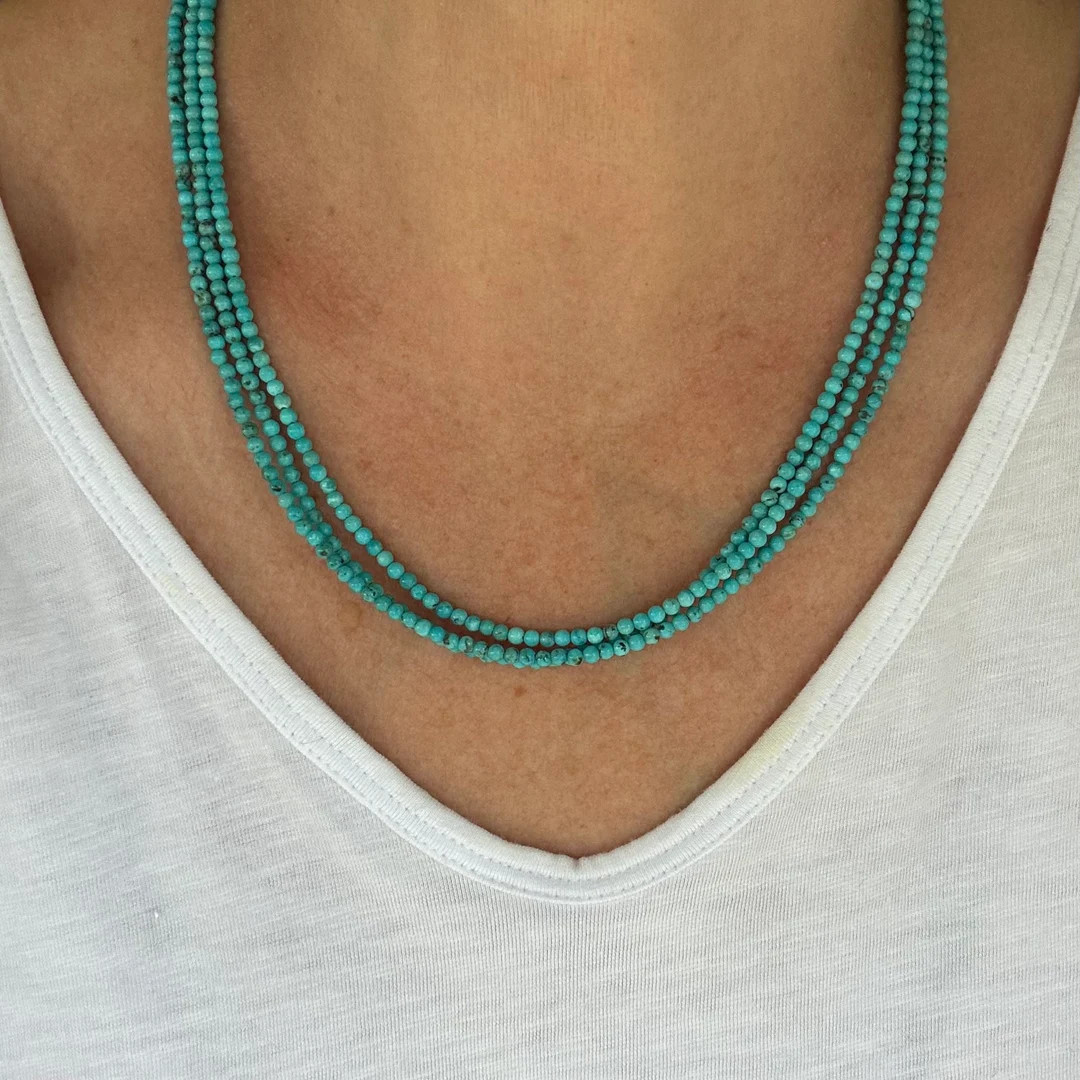 3mm Round Blue Turquoise Necklace Genuine Natural Kingman - Etsy | Etsy (US)