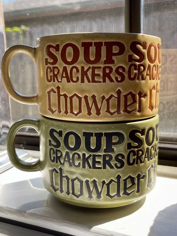 Vintage Stackable Soup Mugs With Handle Soups & Crackers - Etsy | Etsy (US)