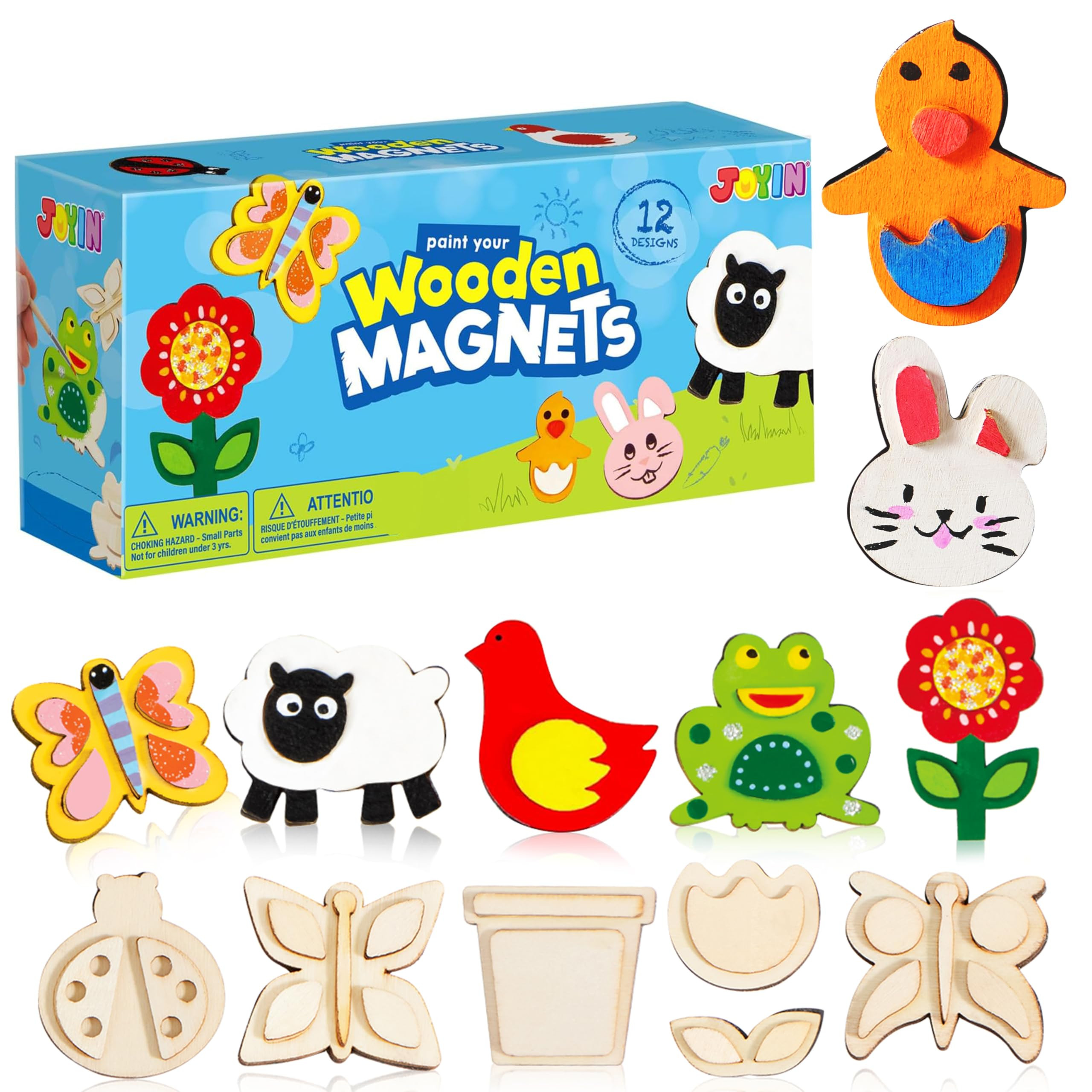 JOYIN 12 Wooden Magnet Creativity Arts & Crafts Painting Kit for Kids, Decorate Your Own Painting... | Amazon (US)