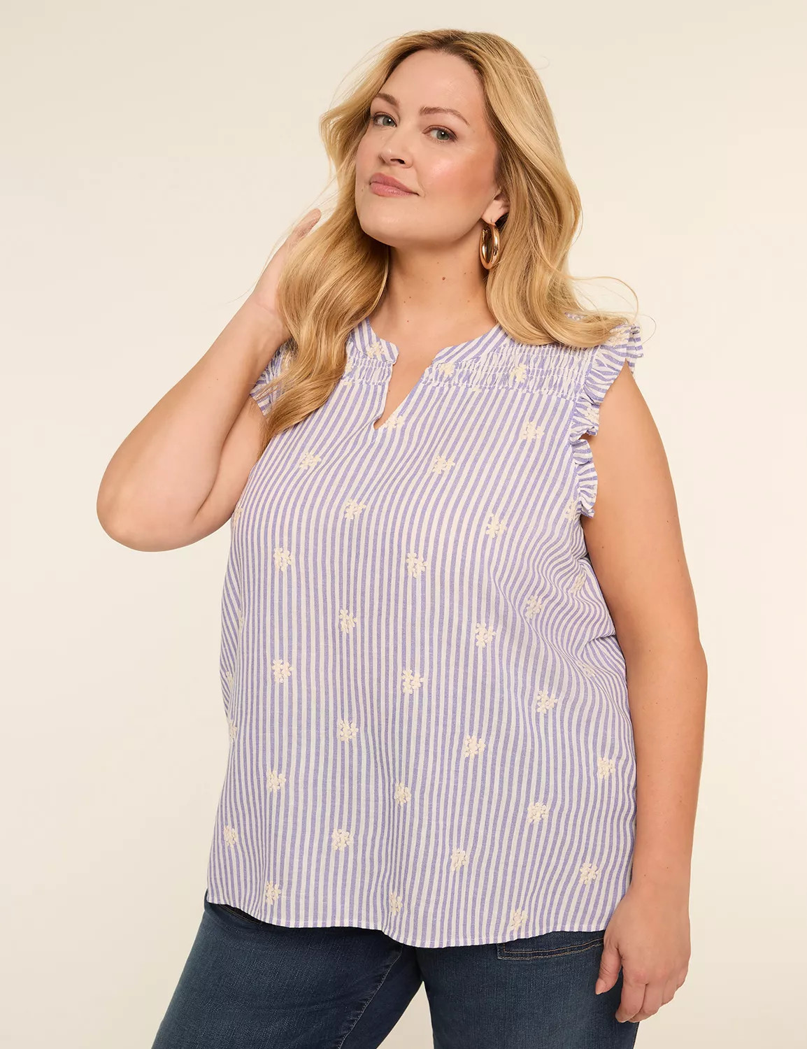 Embroidered Flower Flutter-Sleeve Top | Lane Bryant (US)