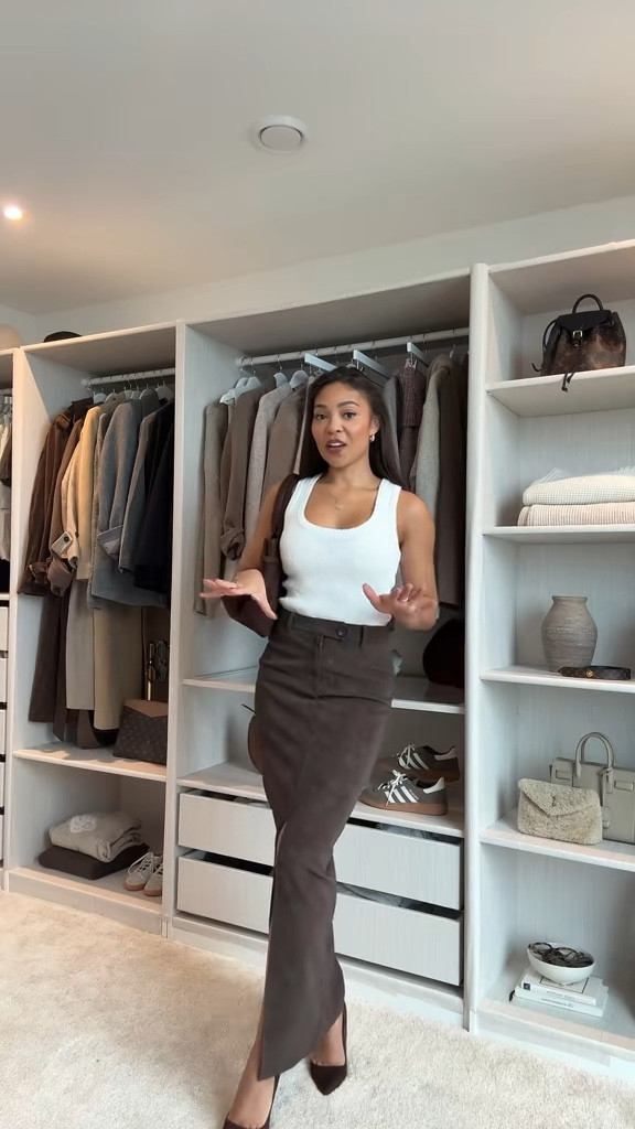 Shein autumn outfits , suede brown skirt, white knit top, brown satin skirt, brown fluffy cardigann

#LTKuk #LTKdatenight #LTKautumn