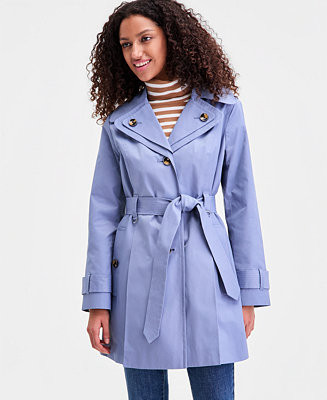 Women's Single-Breasted Hooded Belted Trench Coat | Macy's