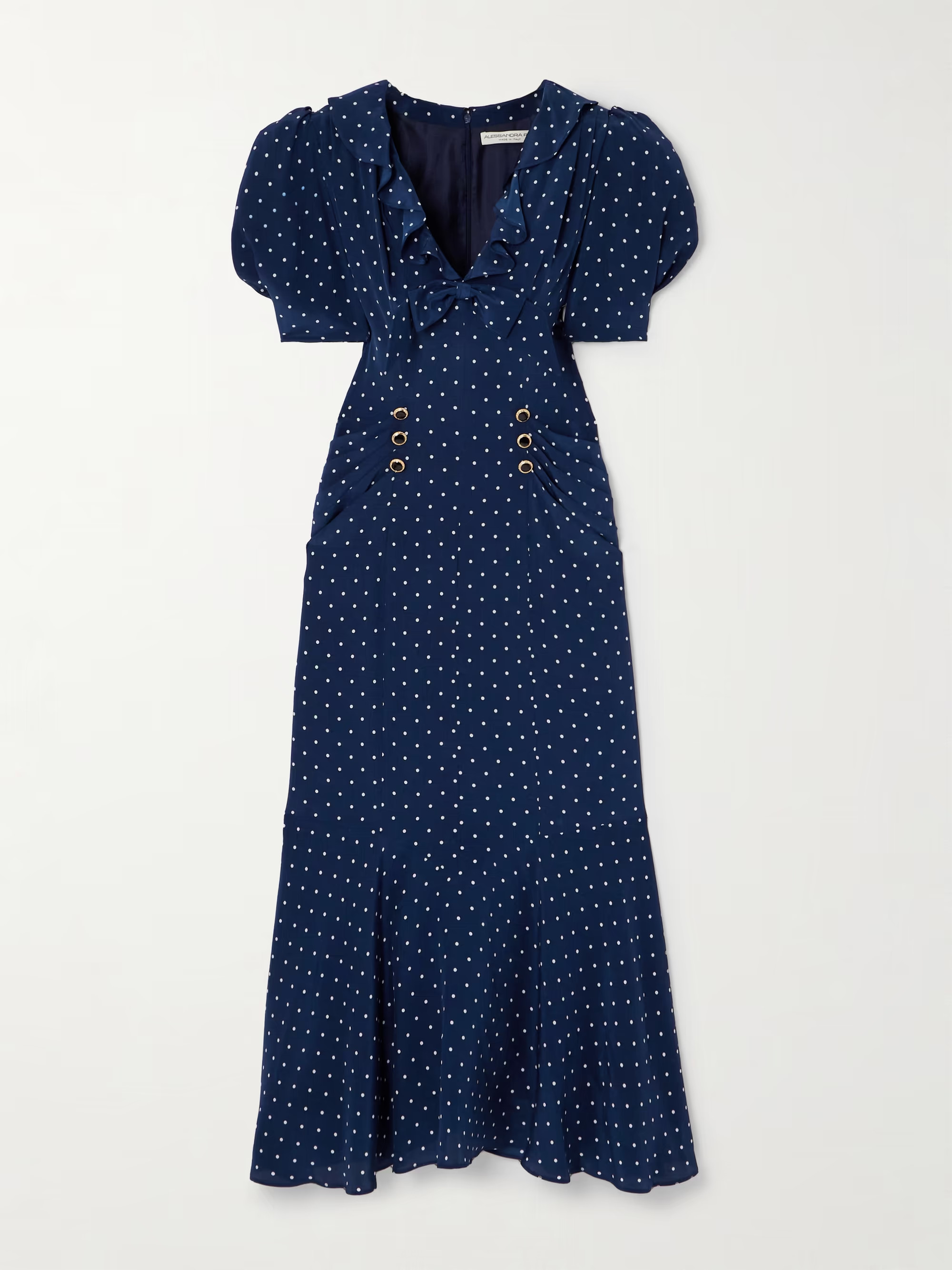 ALESSANDRA RICHRuched button and bow-embellished polka-dot silk midi dress | NET-A-PORTER APAC