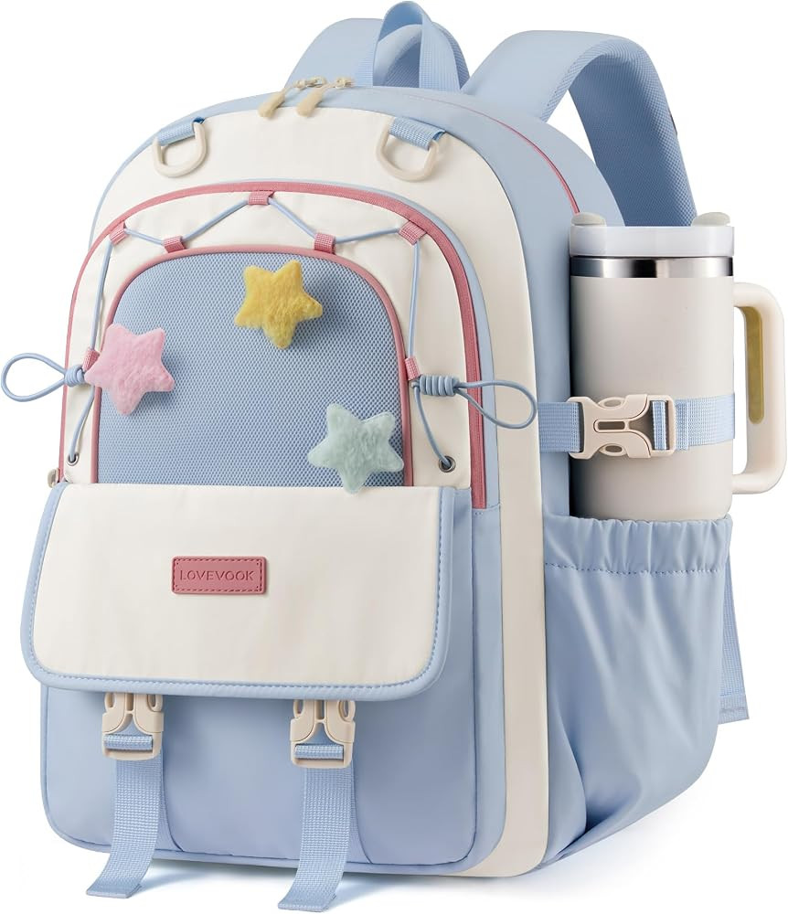 LOVEVOOK School Backpack for Teen Girls, Cute Lightweight Bookbag with Star Charm, Large Capacity... | Amazon (US)