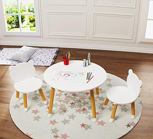 UTEX Kids Wood Table and Chair Set, Kids Play Table with 2 Chairs,3 Pieces Round Play Tablet for ... | Amazon (US)