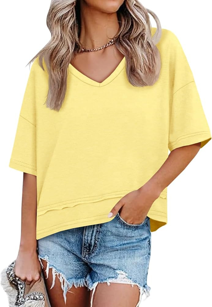 UNCLECAT Womens V Neck T Shirts Summer Trendy Loose Fit Casual Tops Tees | Amazon (US)