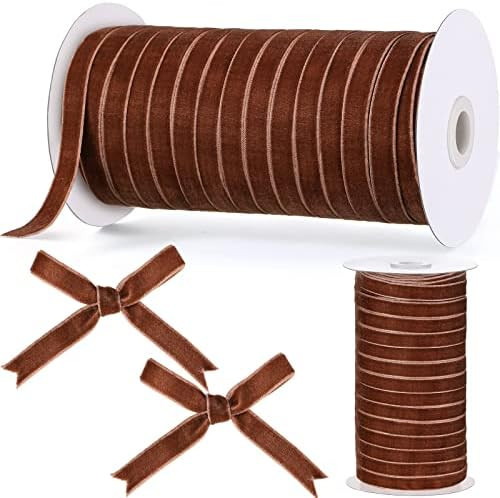 Chuangdi 3/8 Inch, 60 Yard Christmas Brown Velvet Ribbon Wide Vintage Velvet Ribbons for Christma... | Amazon (US)