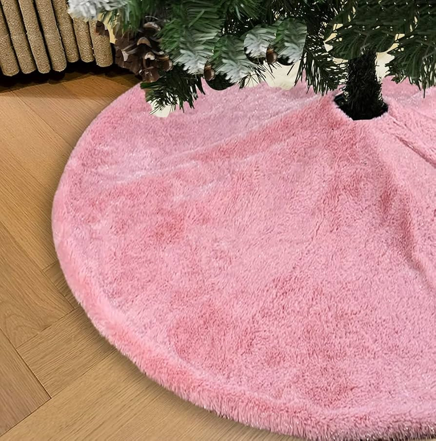 AOGU 48 Inch Faux Fur Christmas Tree Skirt Pink Shiny Plush Skirt for Merry Christmas Party Chris... | Amazon (US)