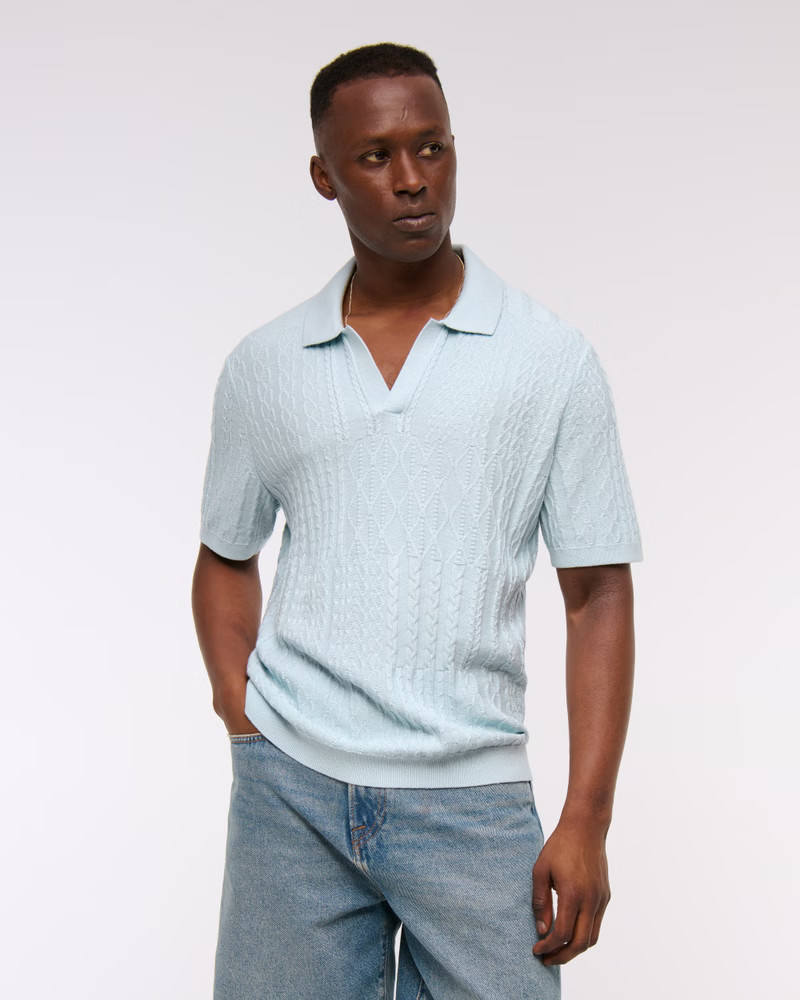 Men's Cable Patchwork Johnny Collar Sweater Polo | Men's Tops | Abercrombie.com | Abercrombie & Fitch (US)