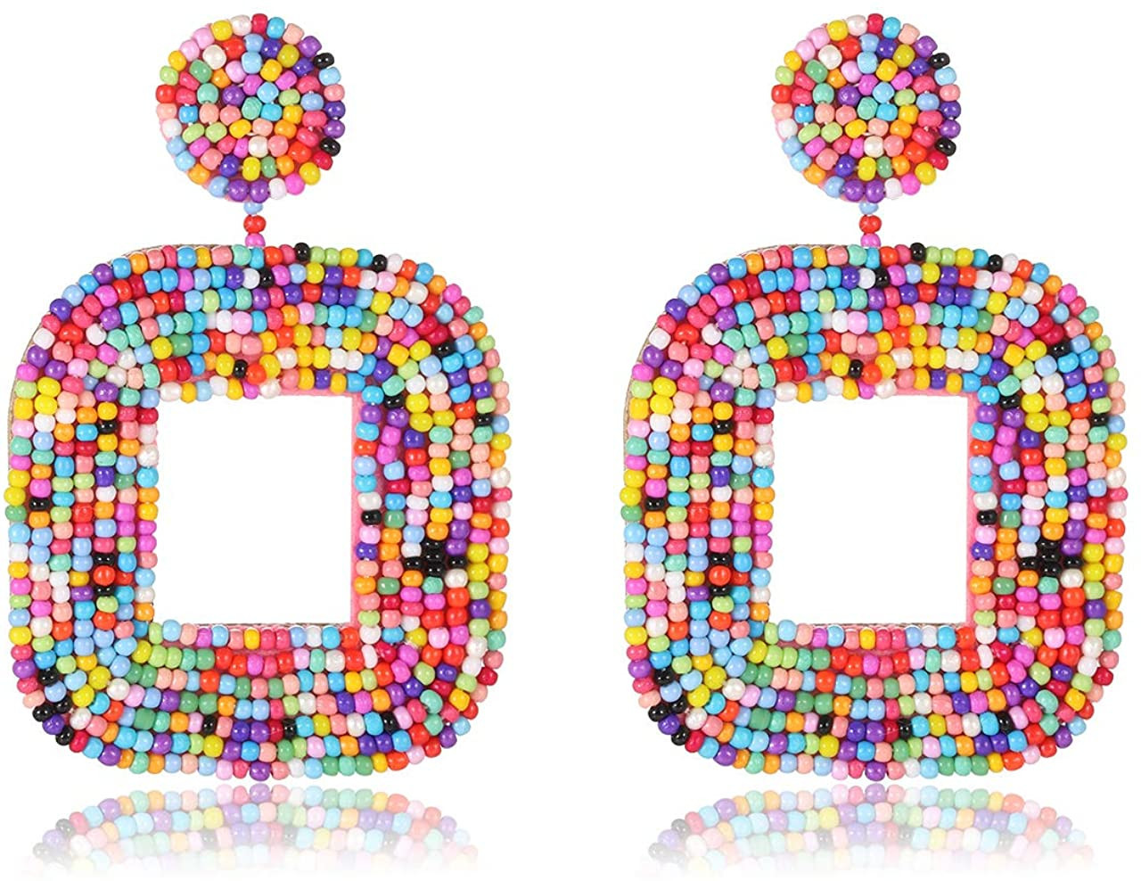 XOCARTIGE Beaded Drop Earrings Multicolored Seed Bead Earrings for Women Bohemia Statement Square... | Amazon (US)