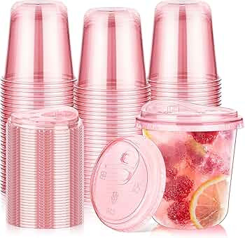 KesaPlan 50 Pack 12 oz Pink Plastic Party Cups with Sip Lids, Disposable Iced Coffee Cup with Lid... | Amazon (US)