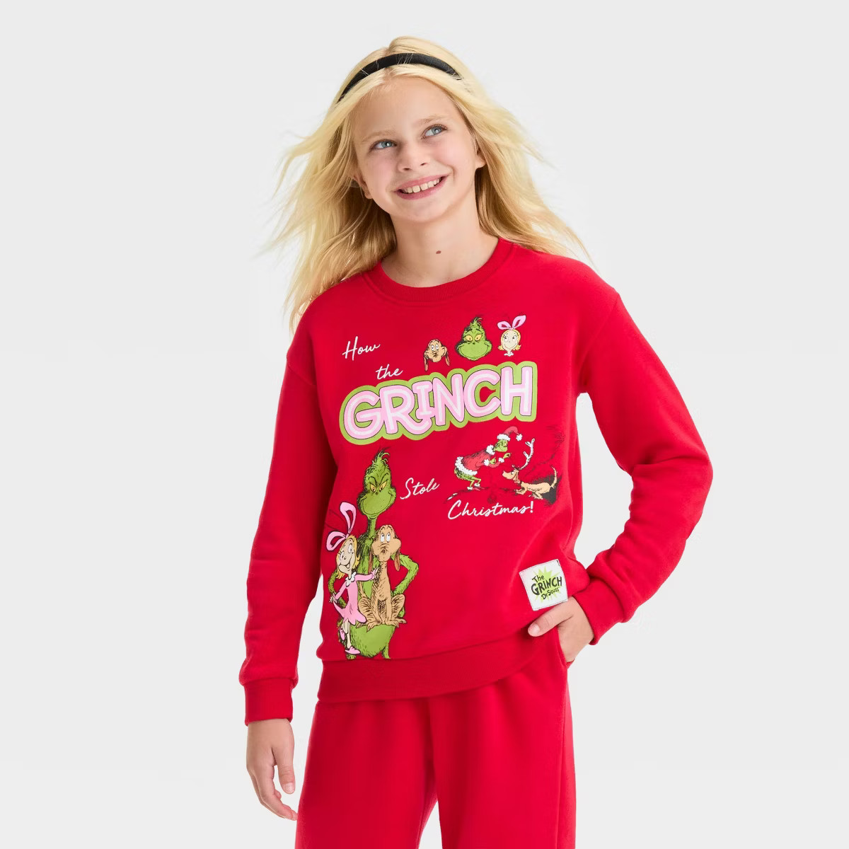 Girls' The Grinch Dreamy Fleece Pullover Sweatshirt - Red | Target