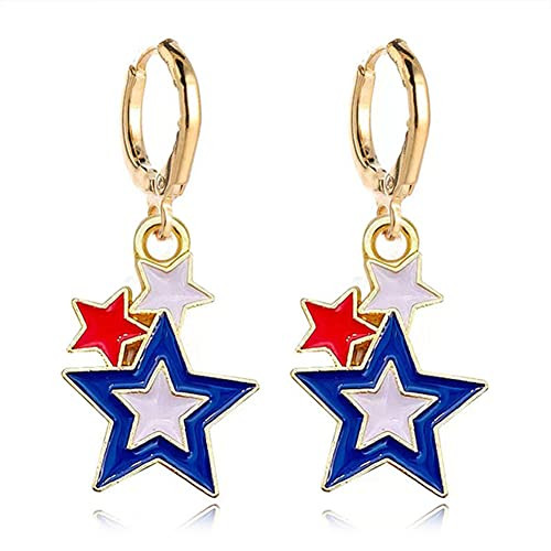 Patriotic Red White Blue American USA Flag Huggie Earrings,Flag Cross Boots Hats Butterfly Diamon... | Amazon (US)