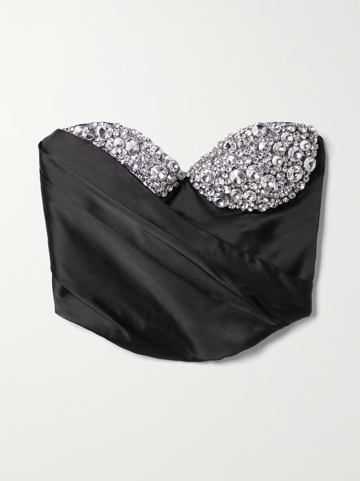 AREA - Cropped Crystal-embellished Draped Satin Bustier Top - Black | NET-A-PORTER (US)