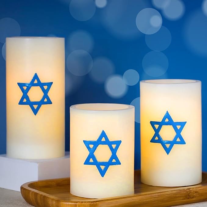FLAVCHARM Star of David LED Flameless Candles Set, Set of 3 Hanukkah LED Flickering Candles with ... | Amazon (US)