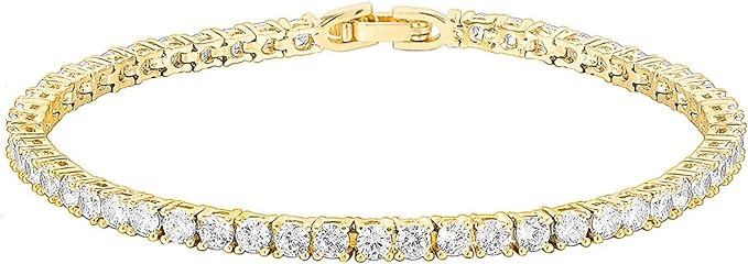PAVOI 14K Gold Plated 3mm Cubic Zirconia Classic Tennis Bracelet | Gold Bracelets for Women | Siz... | Amazon (US)